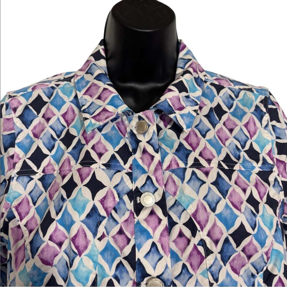 Christopher & Banks Jacket Button Front Pastel Diamond Print Cotton Size Medium - Picture 2 of 11